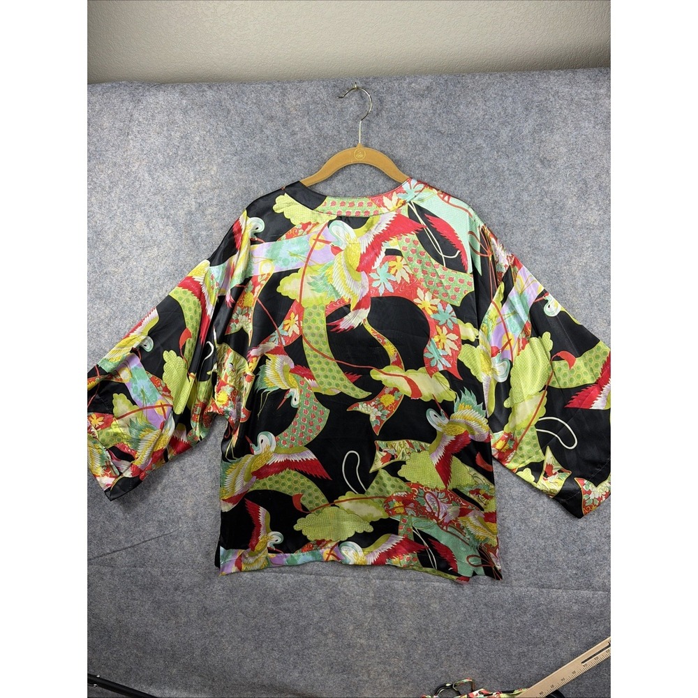 Natori Blouse Kimono V Neck 3/4 Sleeves Birds Pattern Medium - Picture 7 of 10